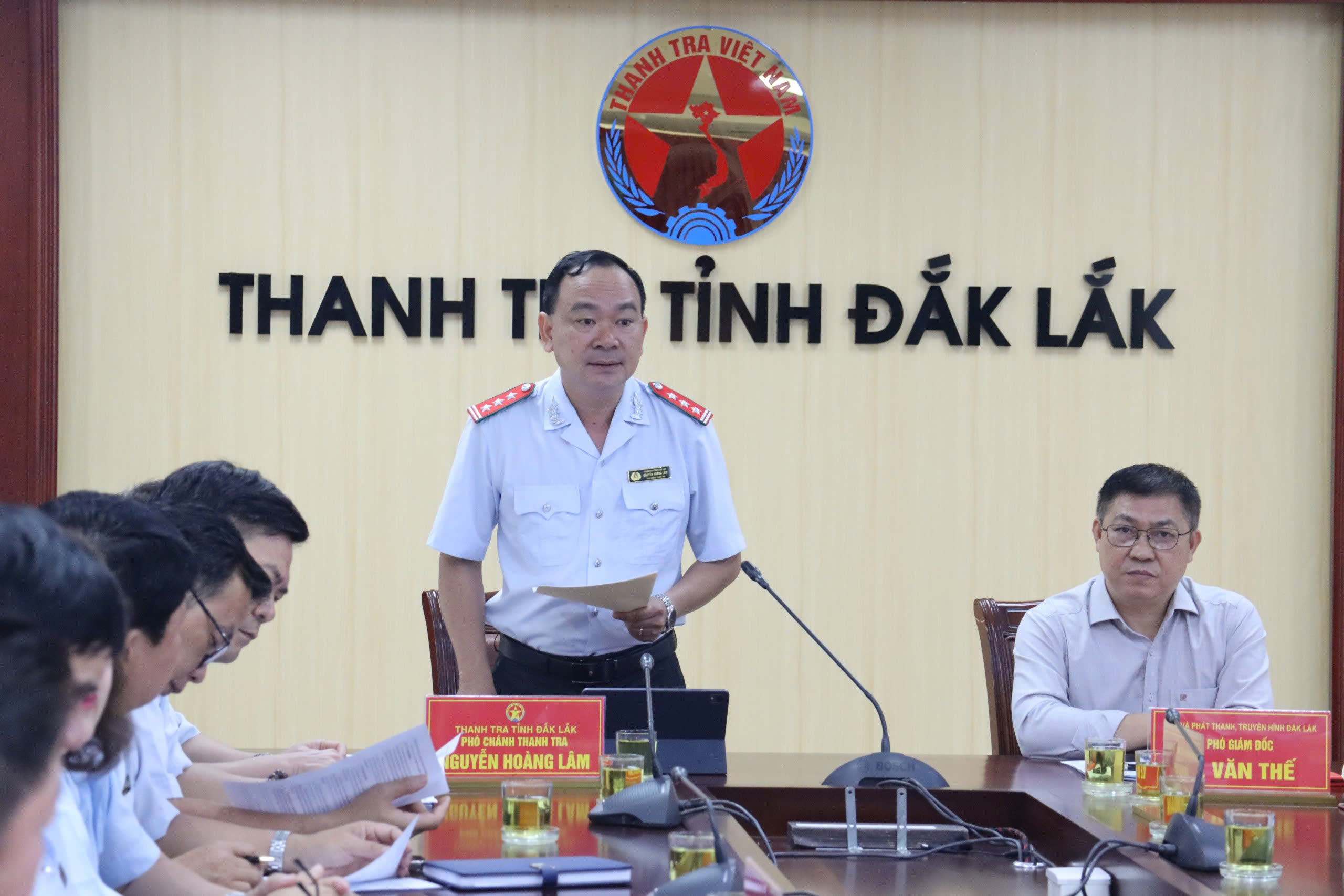 Phó Chánh Thanh tra tỉnh Nguyễn Hoàng Lâm phát biểu tại buổi lễ.